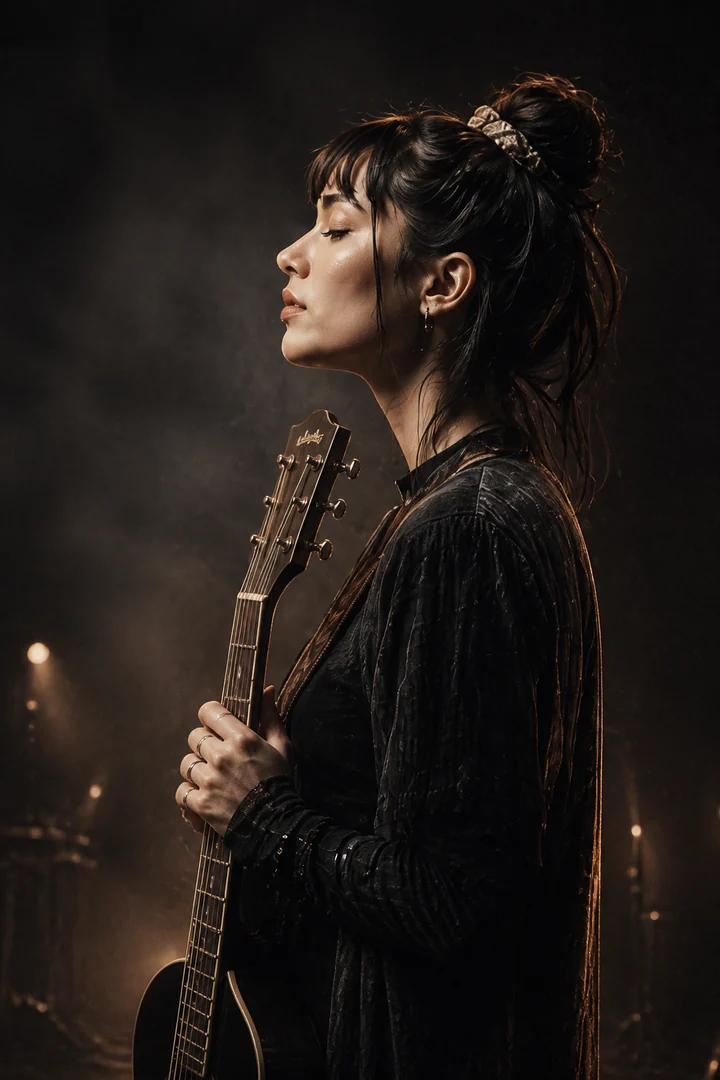 Independent guitarist in a cinematic studio portrait